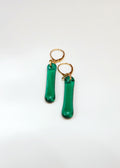 Long drop earrings – green glass and gold vermeil