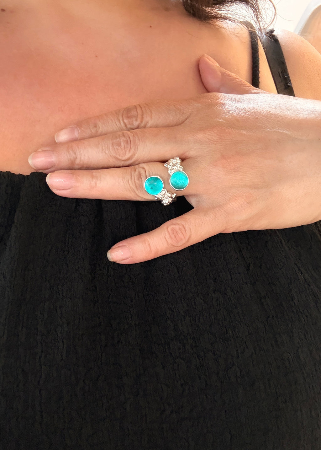 Double Aqua Pebbles Ring – Sterling Silver