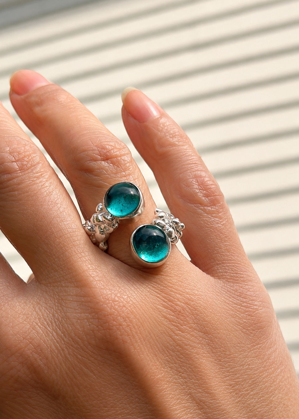 Double Aqua Pebbles Ring – Sterling Silver