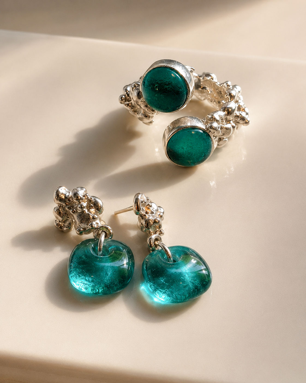 Double Aqua Pebbles Ring – Sterling Silver