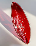 Plateau Ovale en Verre Rouge - Motif Floral