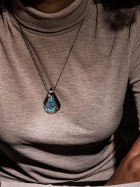 MELA Handmade glass pendant glittering blue