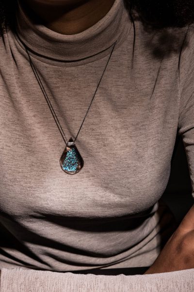 MELA Handmade glass pendant glittering blue