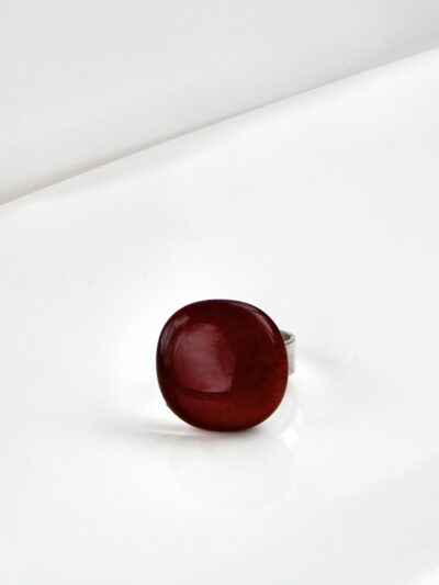 Bague Pastille Rouge – Bague rouge ajustable en verre fusionné et argent sterling – MÉLA